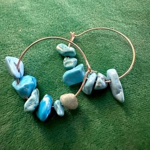 Turquoise stone , silver hoops